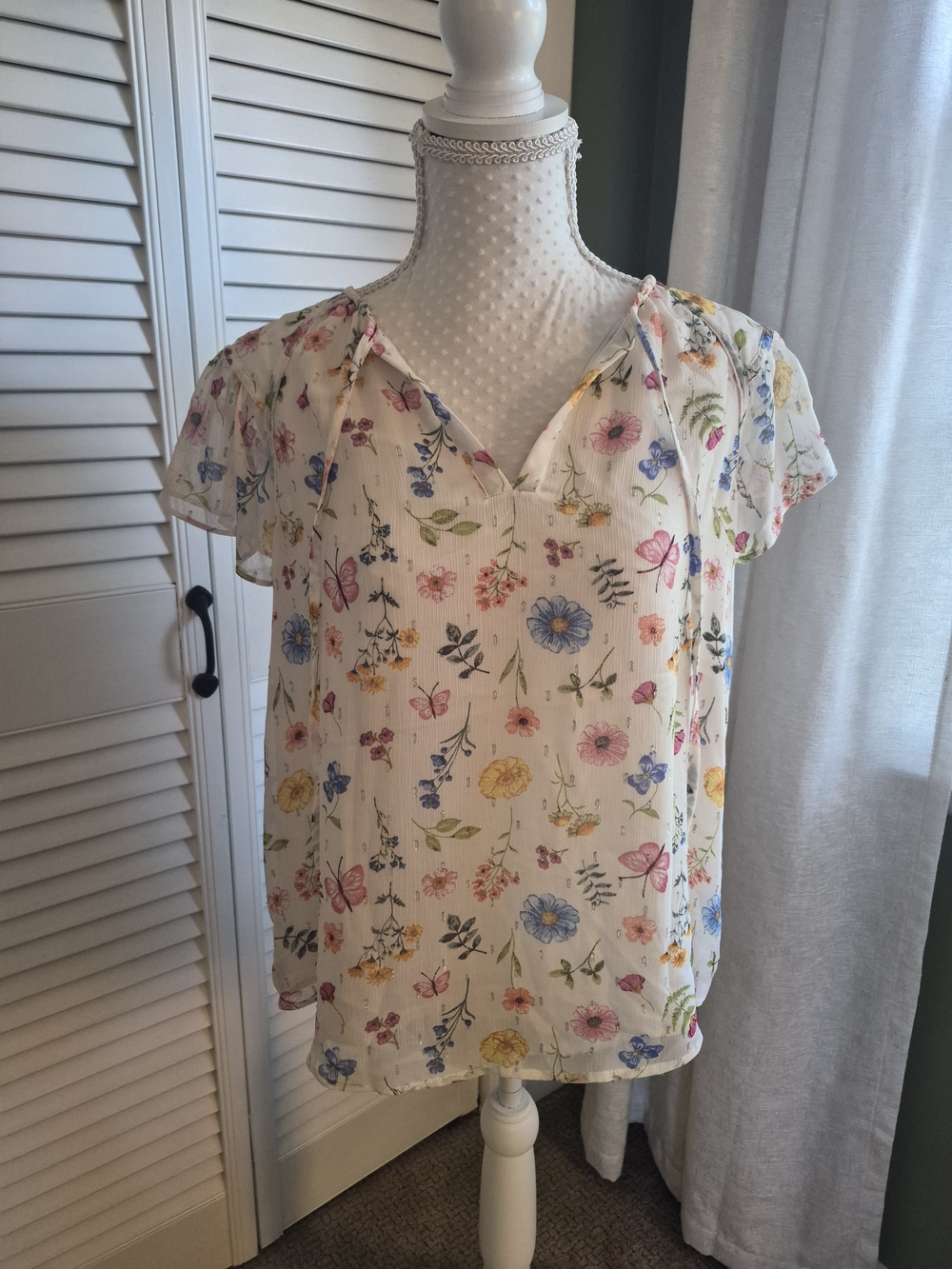 Joie Cream Floral Short Sleeve V-Neck Blouse